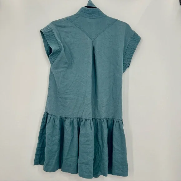 Karina Grimaldi Zelie Solid Mini Dress Element Blue Denim Button Drop Waist XS - Picture 11 of 13